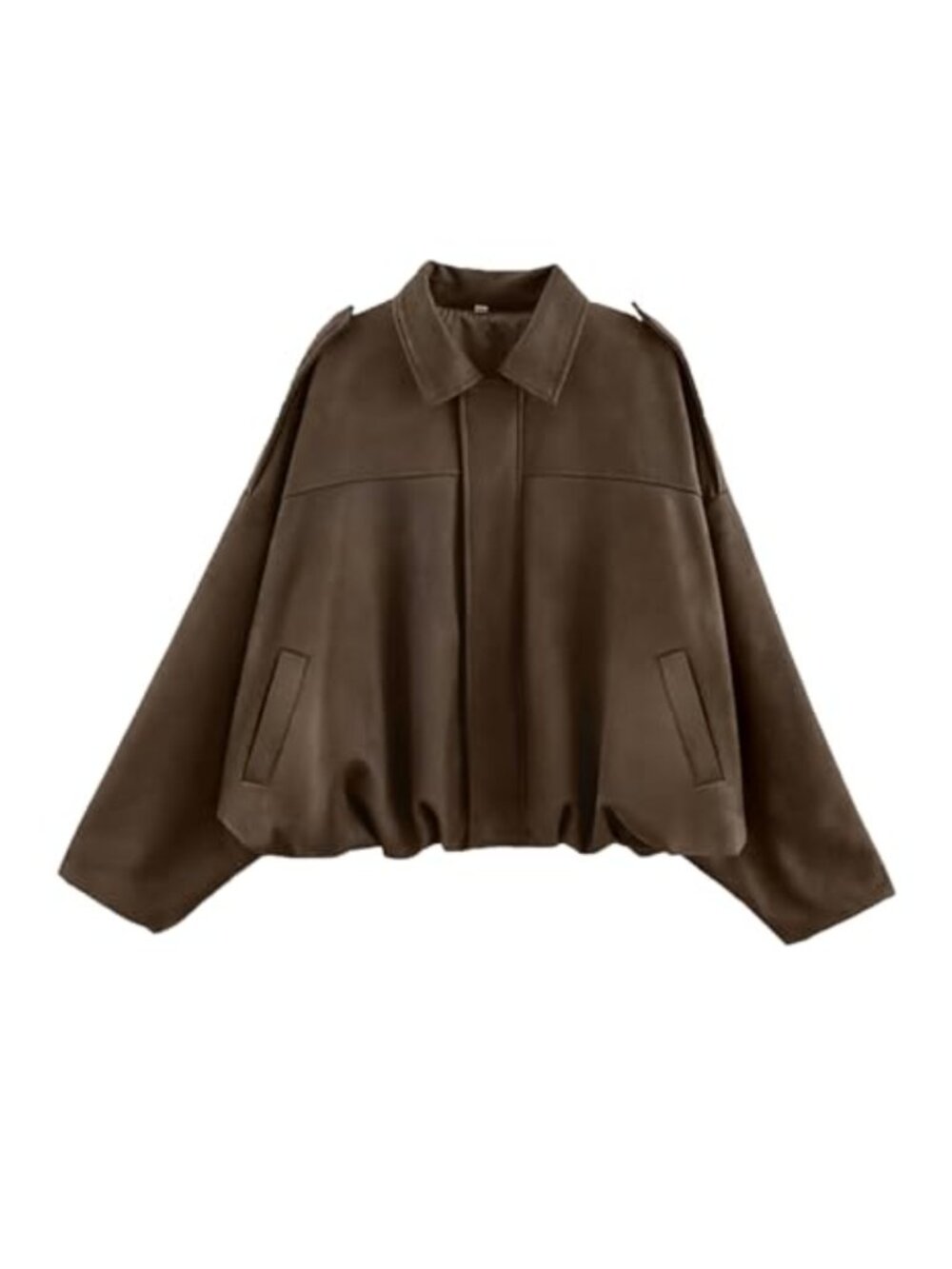 Faux Suede Bomber Jacket Oversized Long Sleeve Cropped Coat